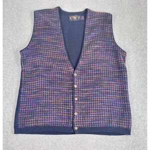 Lake Harmony USA Vest Mens L Vintage Purple Knit Button Cotton Sleeveless